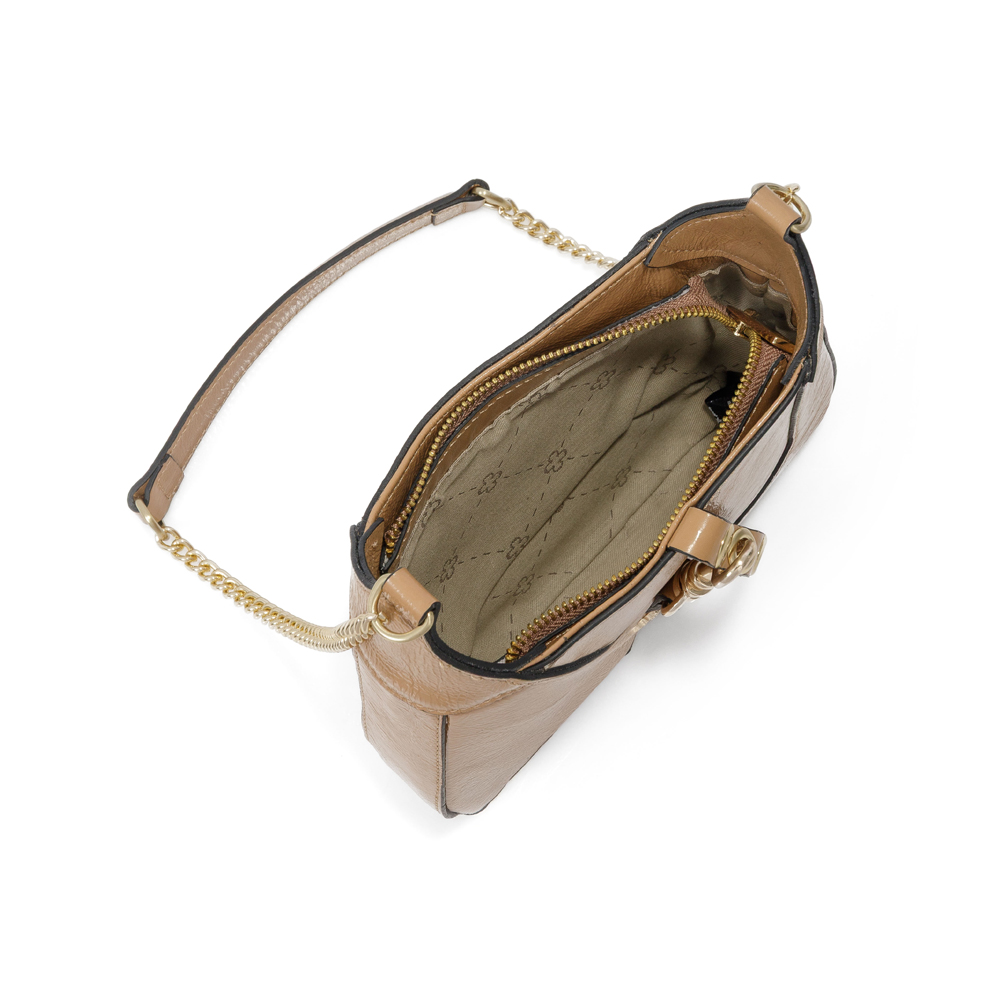 BOLSA TRANSVERSAL AL&Ccedil;A CORRENTE COURO BEGE image number 4