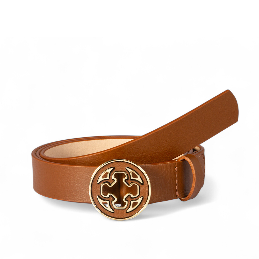 CINTO FEMININO CARAMELO DE COURO FIVELA REDONDA image number 0