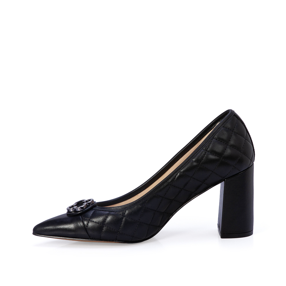 SCARPIN SALTO ALTO PRETO DE COURO SATINATO MATELASS&Ecirc; image number 2