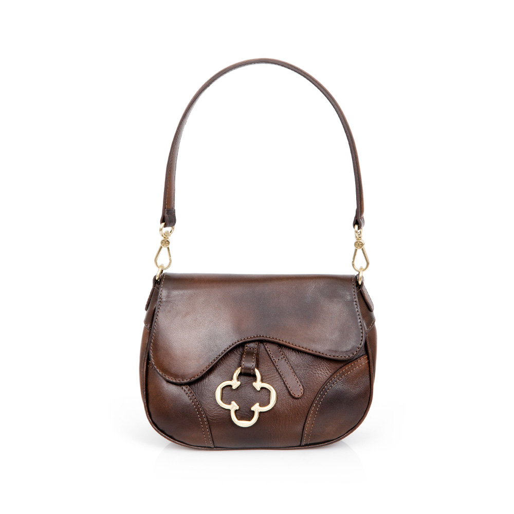 BOLSA PEQUENA TIRACOLO DE COURO MARROM TOBACCO image number 0