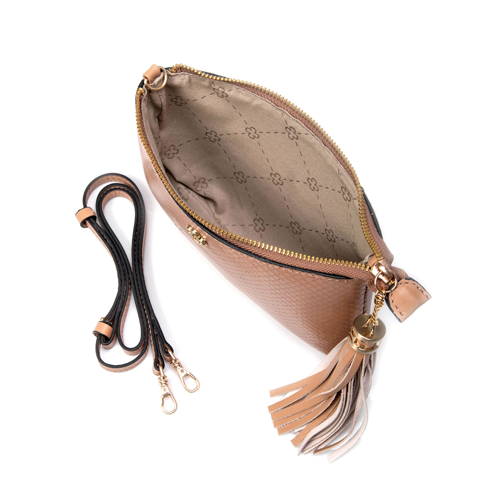 BOLSA TRANSVERSAL COURO BEGE PITONE VIRA CLUTCH image number 4