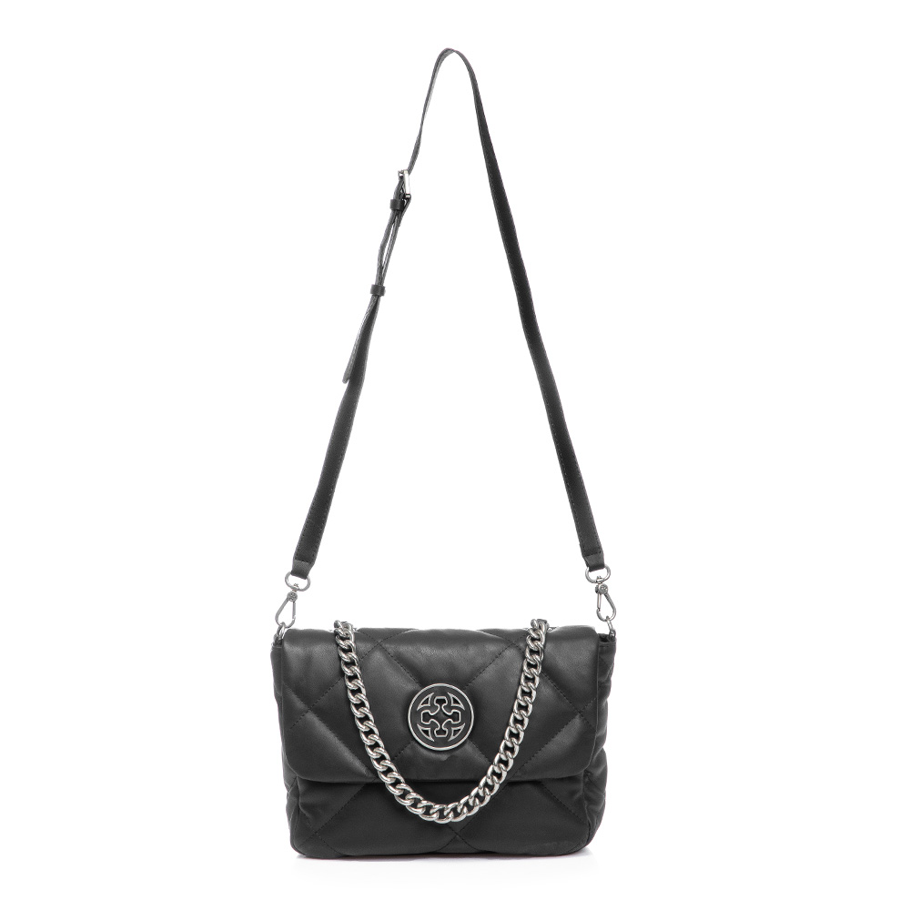 BOLSA PRETA COURO MATELASS&Ecirc; AL&Ccedil;A CORRENTE E TIRACOLO image number 0