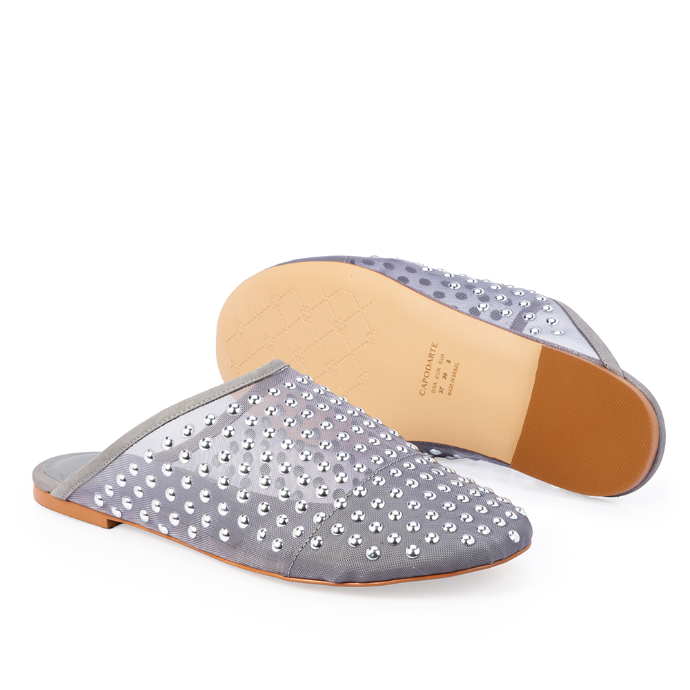 MULE CINZA CARBONO TELA NOBUCK TACHAS image number 3