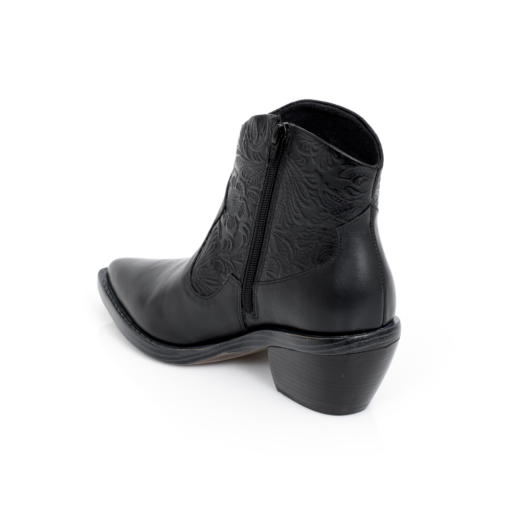 BOTA WESTERN CANO CURTO PRETA DE COURO FLORATTA image number 2