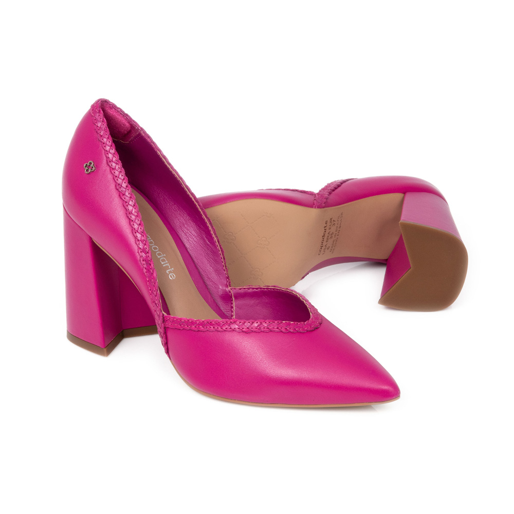 SCARPIN SALTO BLOCO ROSA JASMIN COURO TRANÇADA image number 3