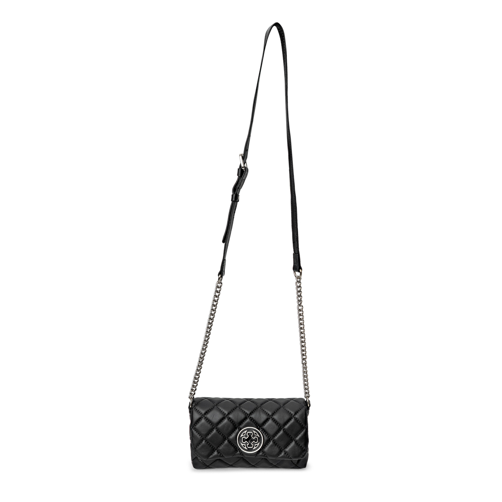 BOLSA PEQUENA PRETA DE COURO MATELASSÊ ALÇA CORRENTE PRATA image number 3