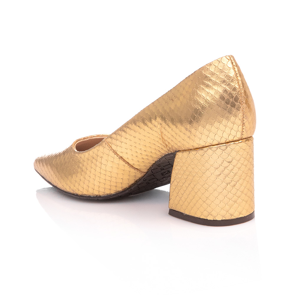SCARPIN DOURADO PITONE SALTO BLOCO DE COURO image number 2