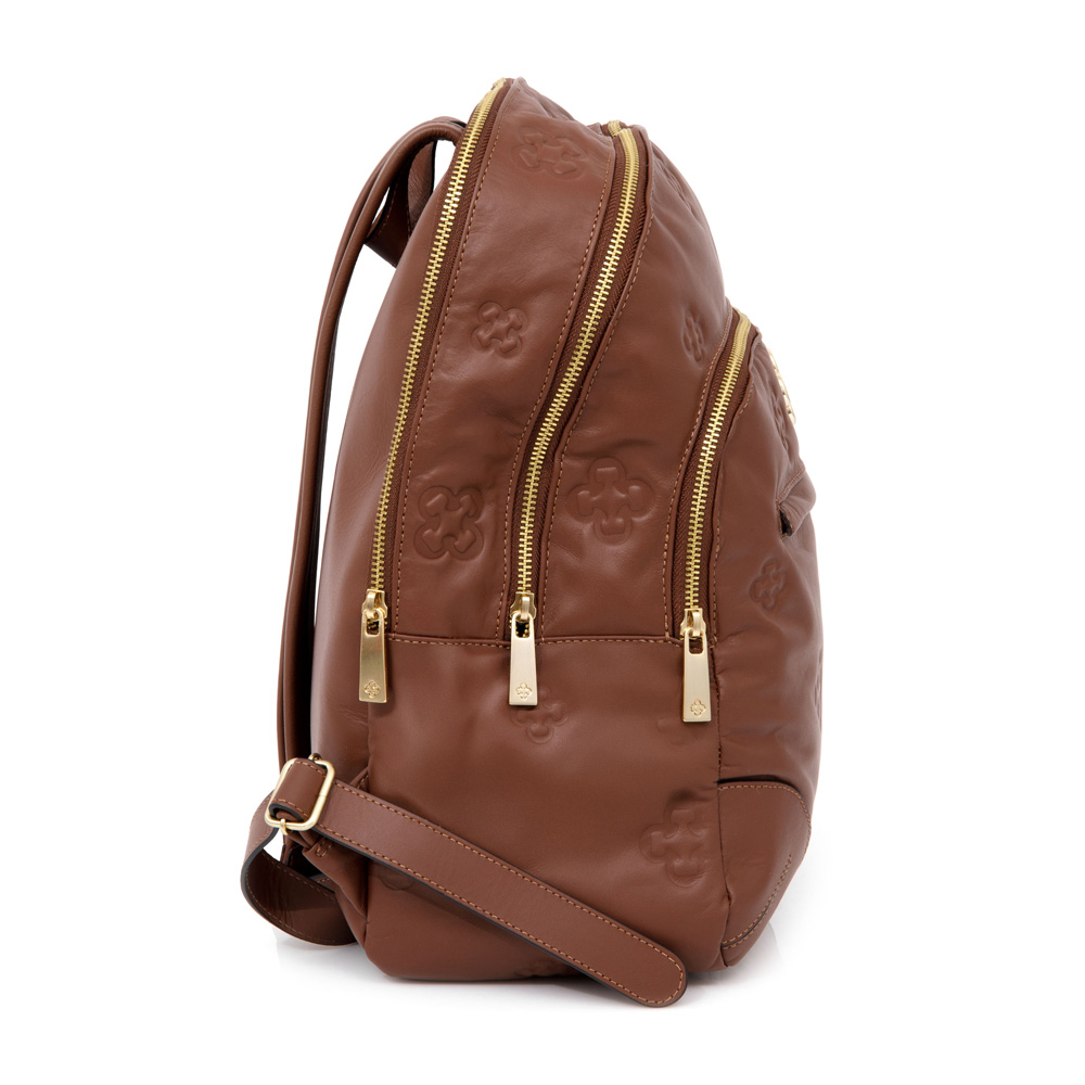 MOCHILA FEMININA DE COURO MARROM BOLSOS ZÍPER image number 1