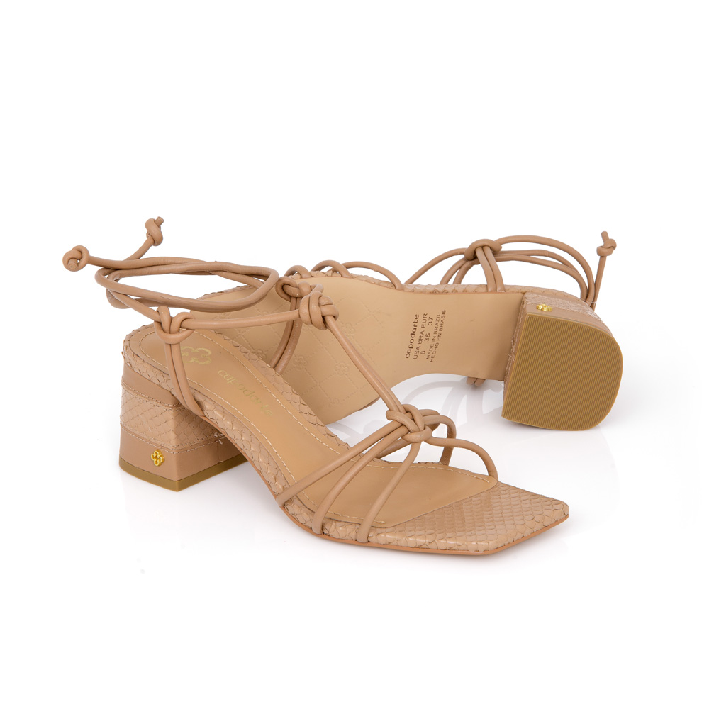 SAND&Aacute;LIA SALTO M&Eacute;DIO DE COURO BEGE AMARRA&Ccedil;&Atilde;O image number 3