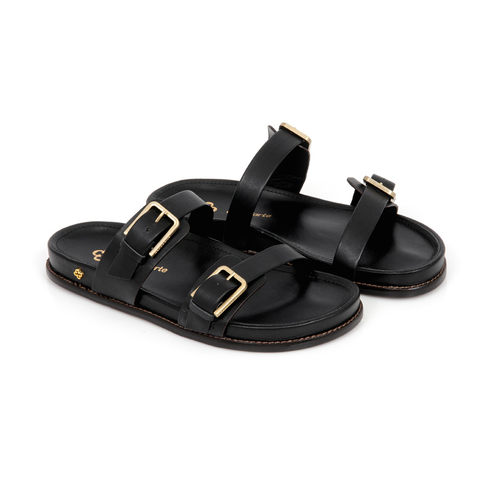 CHINELO PAPETE PRETO DE COURO FIVELAS image number 1