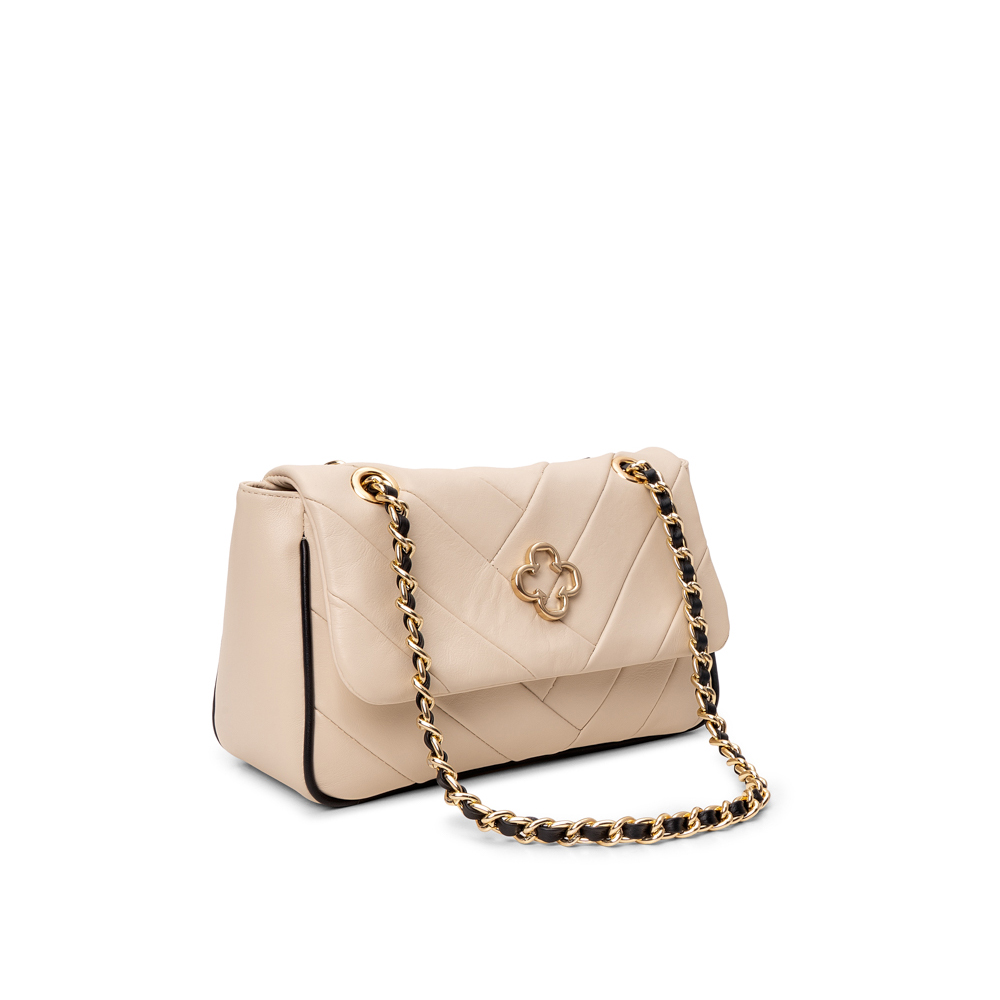 BOLSA PEQUENA BEGE VANILLA E PRETA DE COURO MATELASS&Ecirc; image number 3