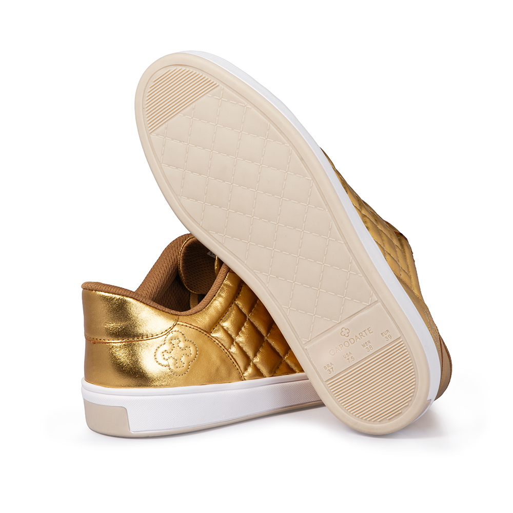 T&Ecirc;NIS FEMININO DOURADO DE COURO AMARRA&Ccedil;&Atilde;O MATELASS&Ecirc; image number 3