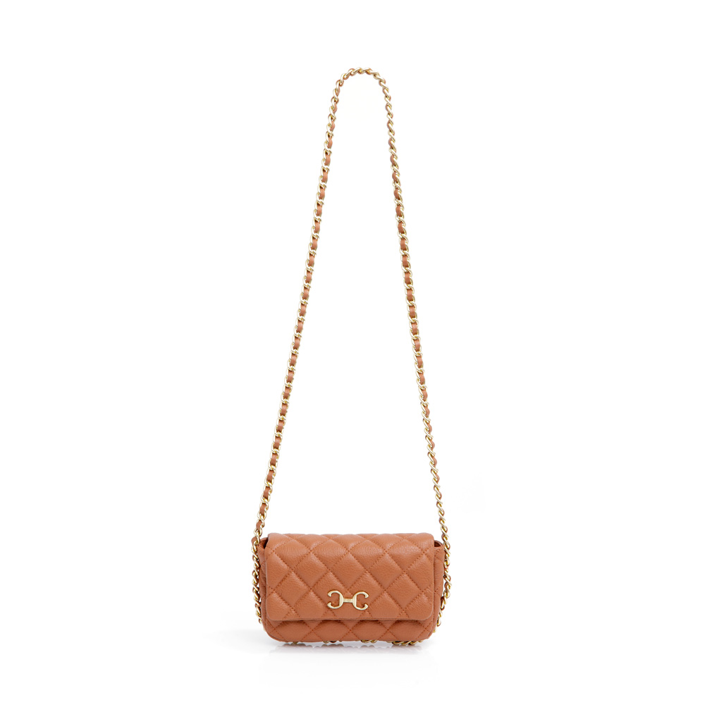 BOLSA PEQUENA TIRACOLO COURO MARROM MATELASSÊ ALÇA CORRENTE image number 3