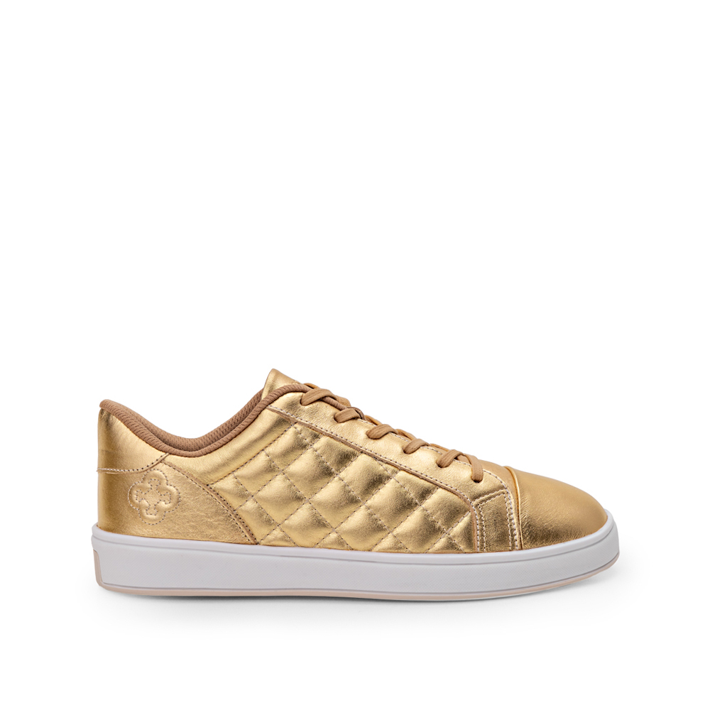 TÊNIS FEMININO DOURADO DE COURO AMARRAÇÃO MATELASSÊ image number 0