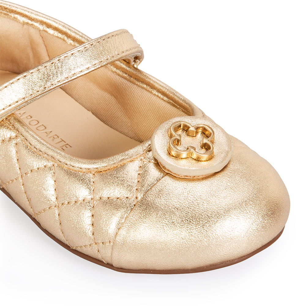 SAPATILHA BEB&Ecirc; DOURADA COURO MATELASS&Ecirc; COM VELCRO image number 2