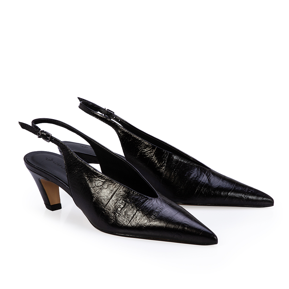 SCARPIN SLINGBACK PRETO SALTO BAIXO COURO image number 1