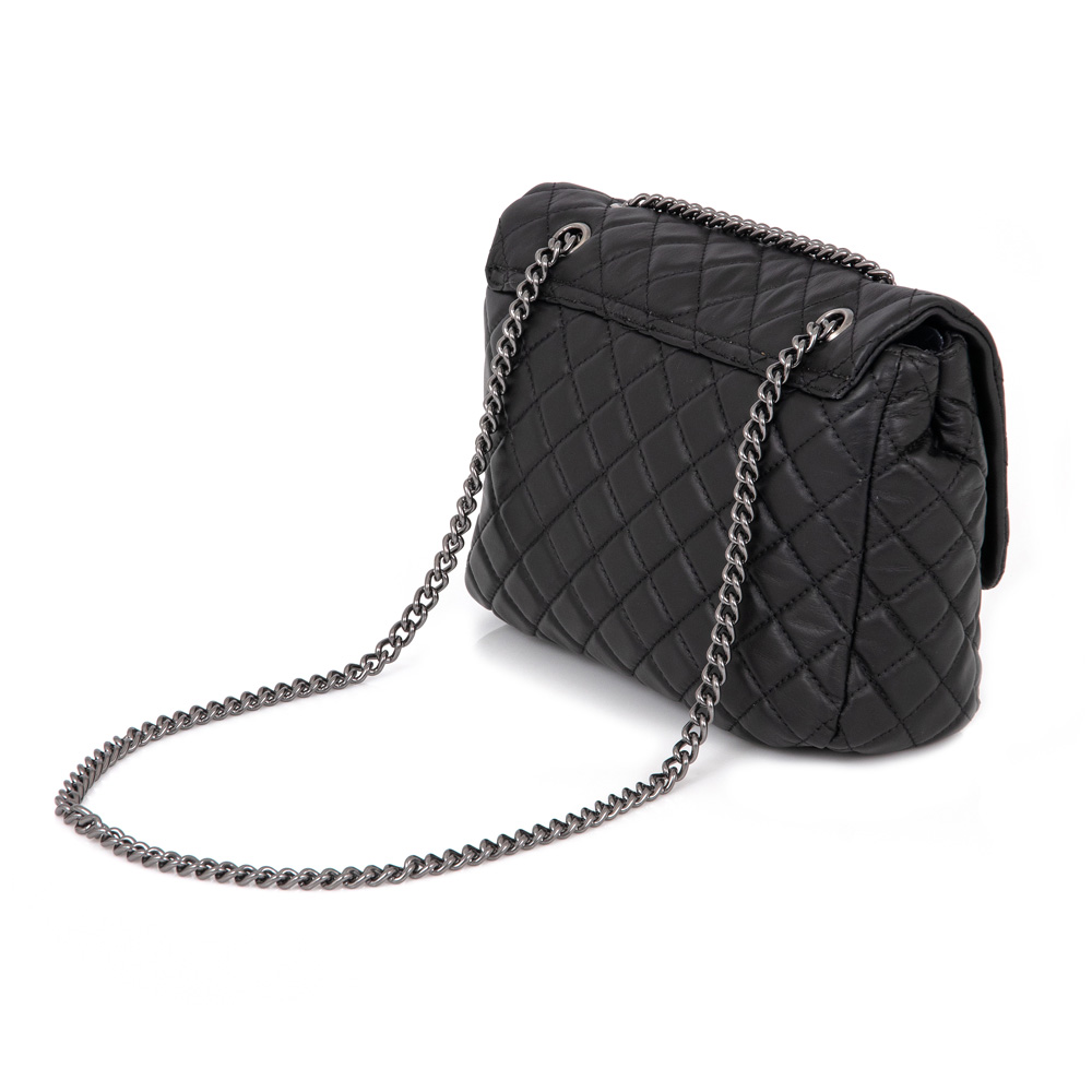 BOLSA PRETA DE COURO MATELASS&Ecirc; CORRENTE GRAFITE OLIVIA image number 2