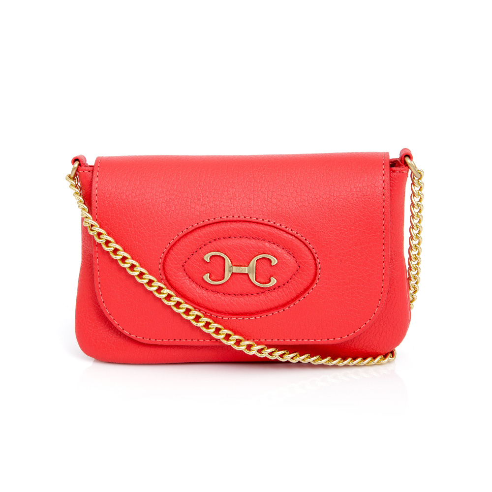 BOLSA PEQUENA TIRACOLO VERMELHO RUBI DE COURO ALÇA CORRENTE image number 0