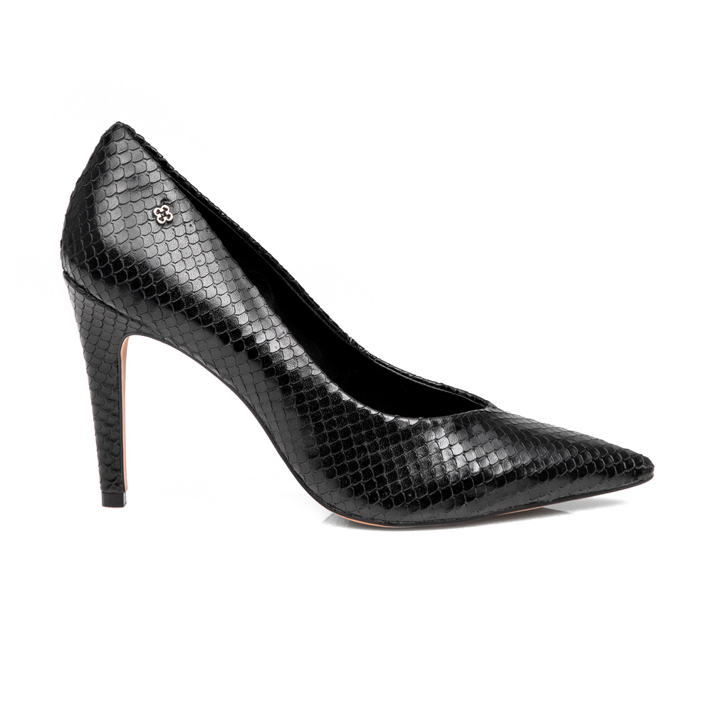 SCARPIN SALTO ALTO FINO PRETO DE COURO PITONE image number 0
