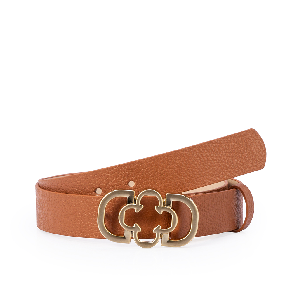 CINTO FEMININO CARAMELO COURO FIVELA DOURADA MONOGRAMA image number 0