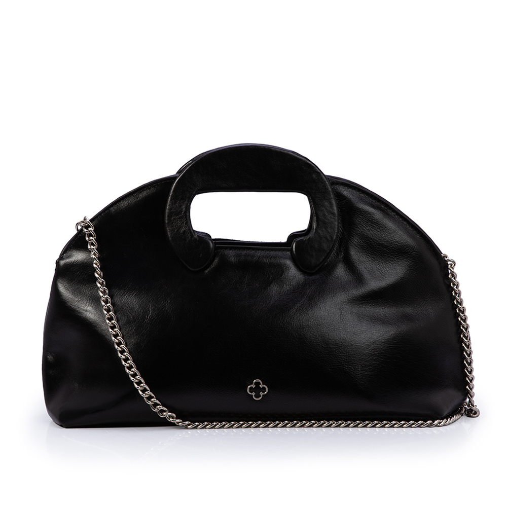 BOLSA CLUTCH PRETA DE COURO COM AL&Ccedil;A CORRENTE image number 0