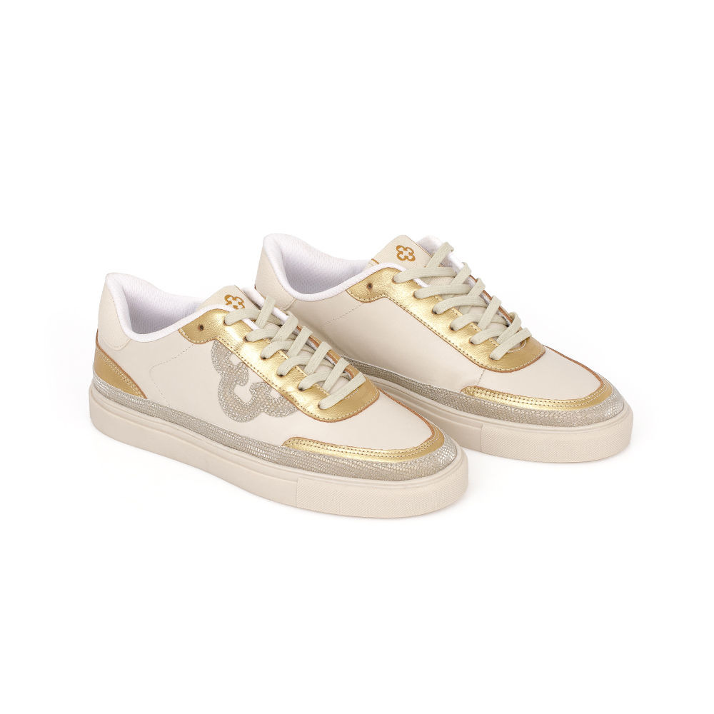 TÊNIS COURO BEGE E DOURADO AMARRAÇÃO FEMININO image number 1