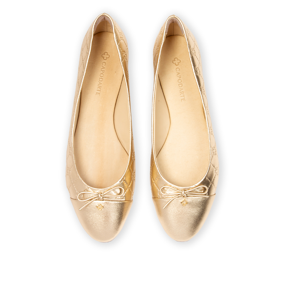 SAPATILHA DOURADA BICO REDONDO COURO LA&Ccedil;O image number 4