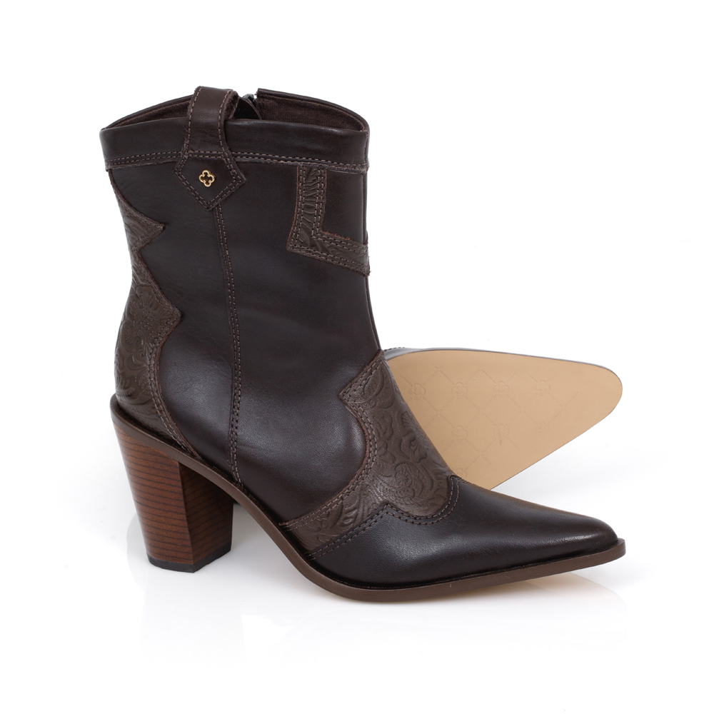 BOTA WESTERN MARROM DE COURO FLORATTA image number 3