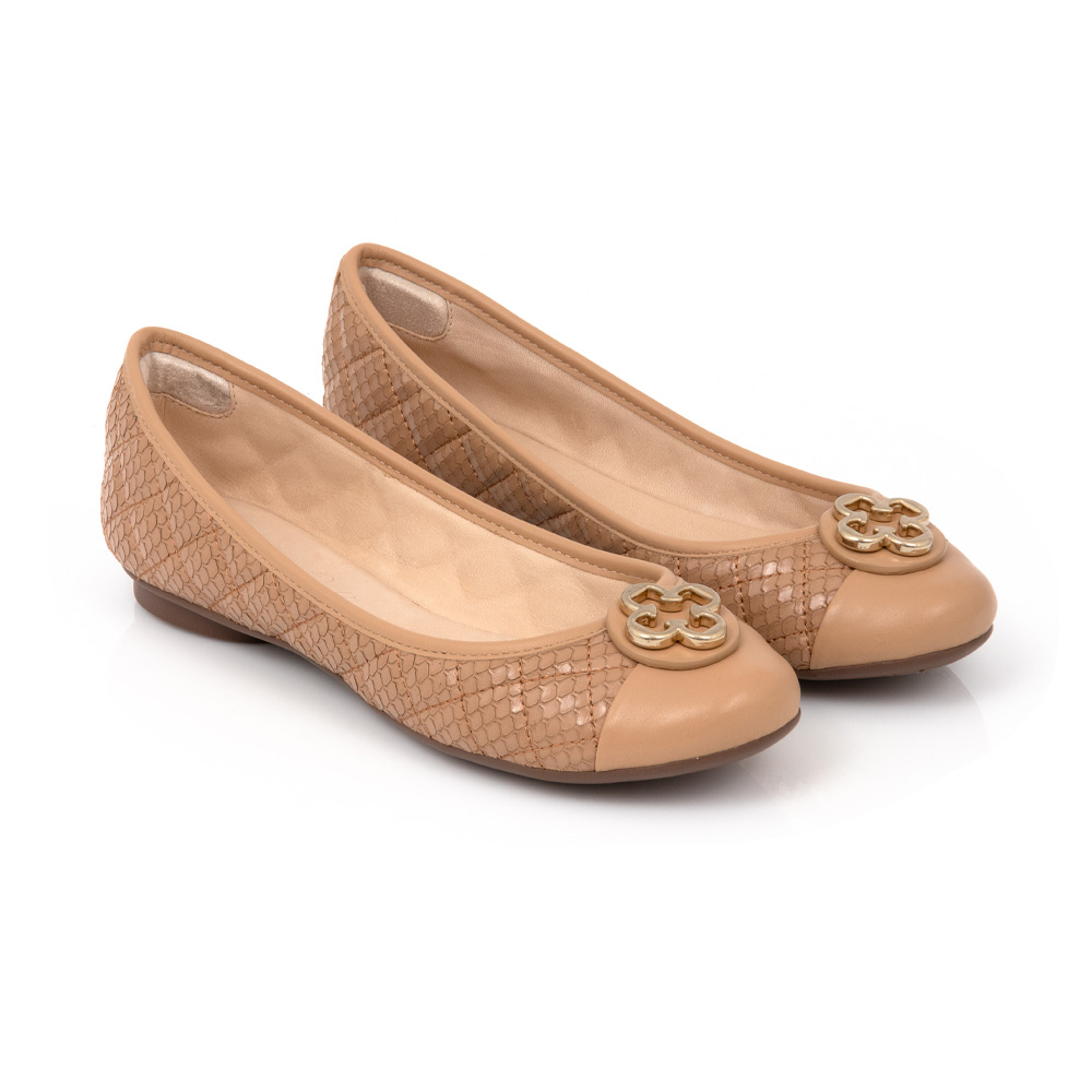 SAPATILHA CATHERINE BEGE NATURALE DE COURO MATELASS&Ecirc; image number 1