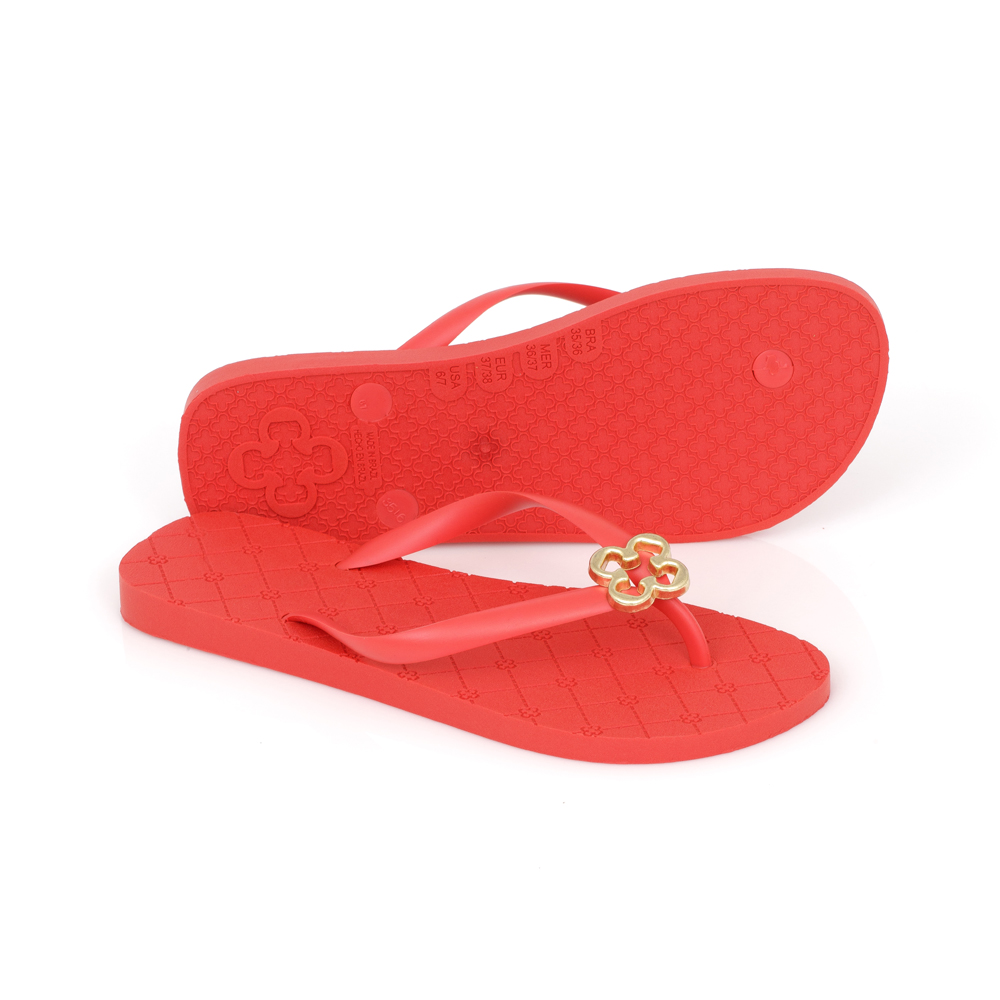 CHINELO DE DEDO MONOGRAMA VERMELHO HIBISCO LOGO DOURADO image number 3