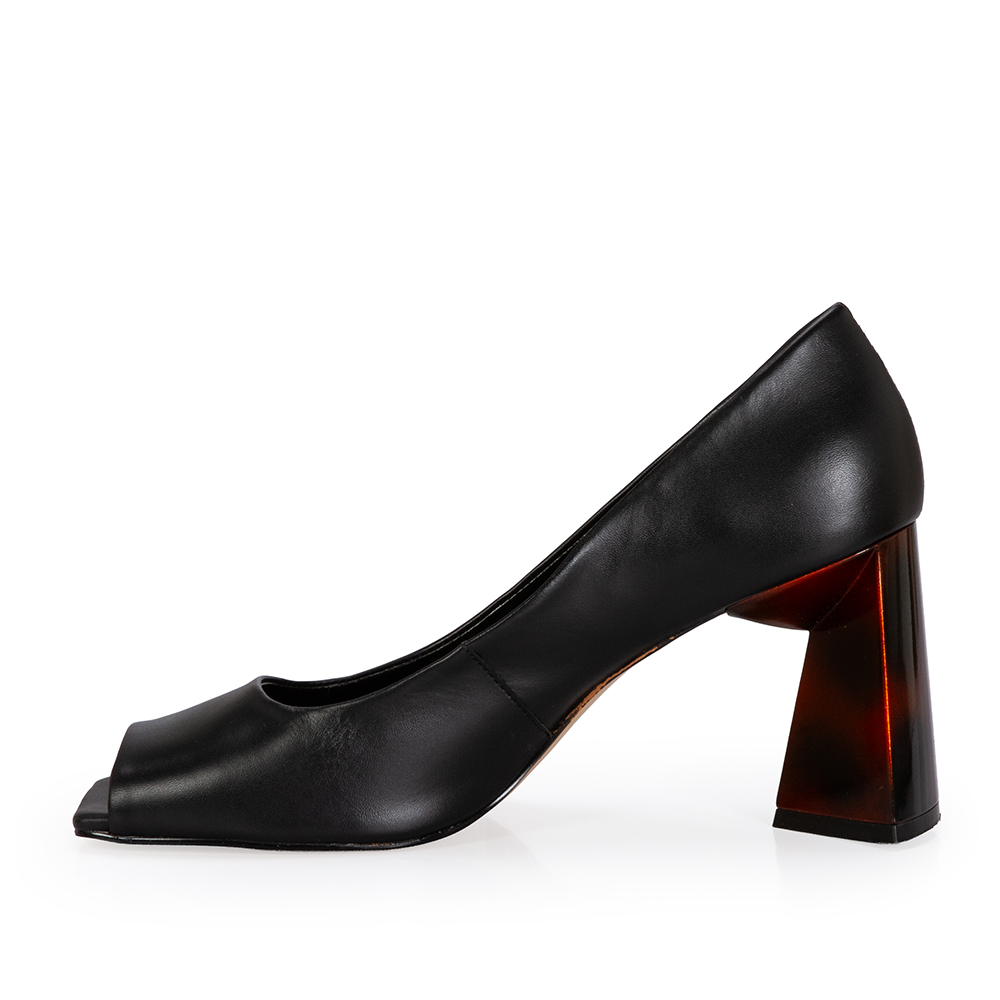 PEEP TOE PRETO DE COURO SALTO ALTO TORTOISE image number 2