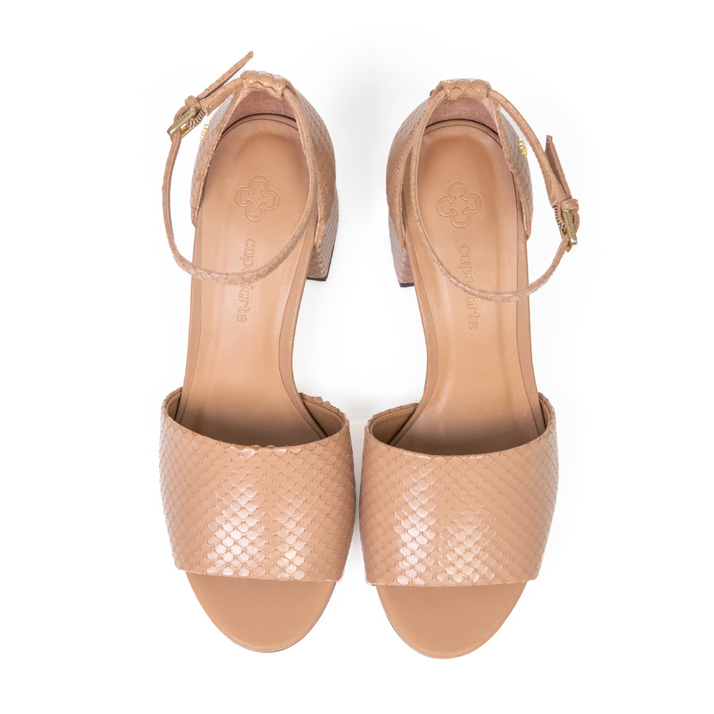 SANDÁLIA SALTO BLOCO BEGE DE COURO image number 4