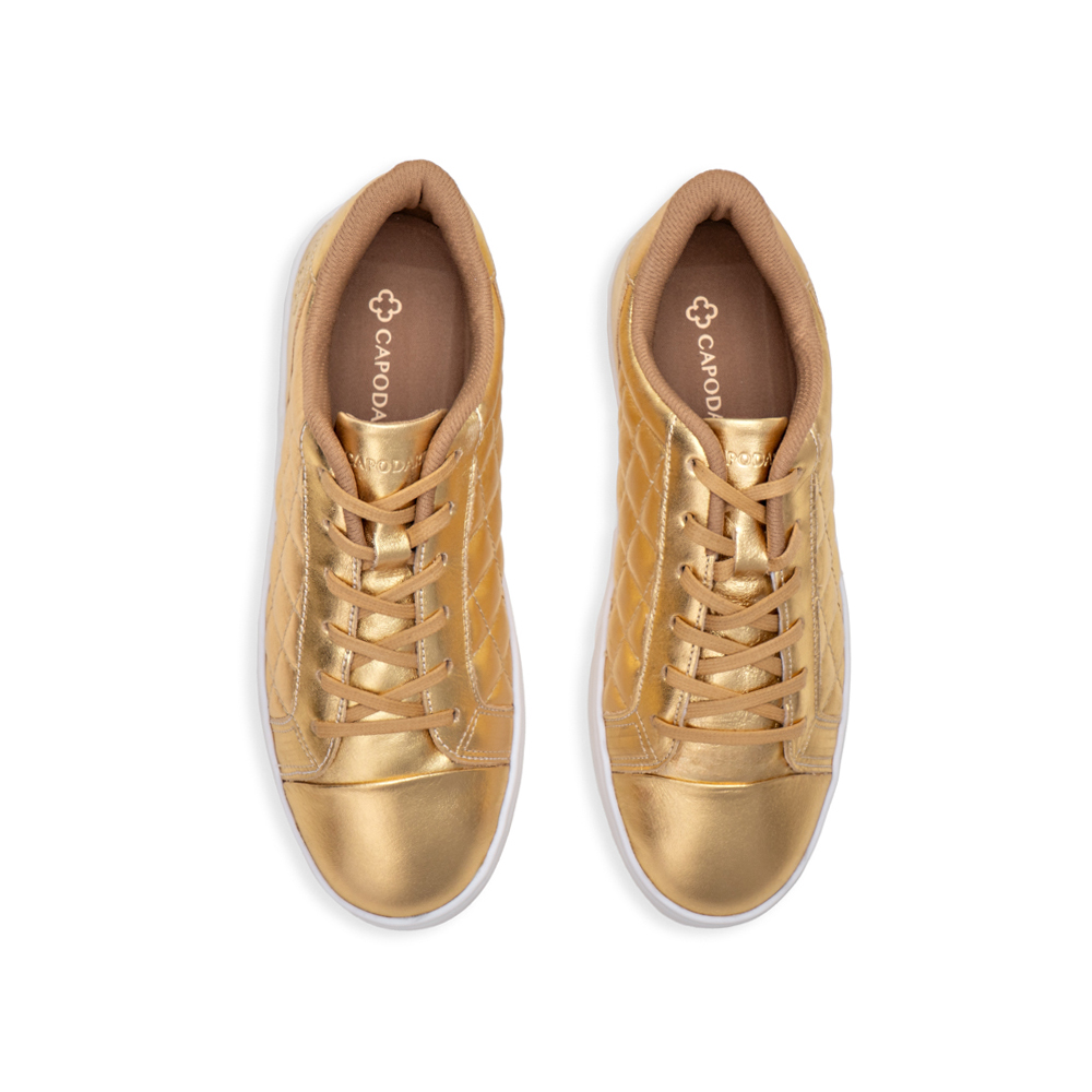 TÊNIS FEMININO DOURADO DE COURO AMARRAÇÃO MATELASSÊ image number 4