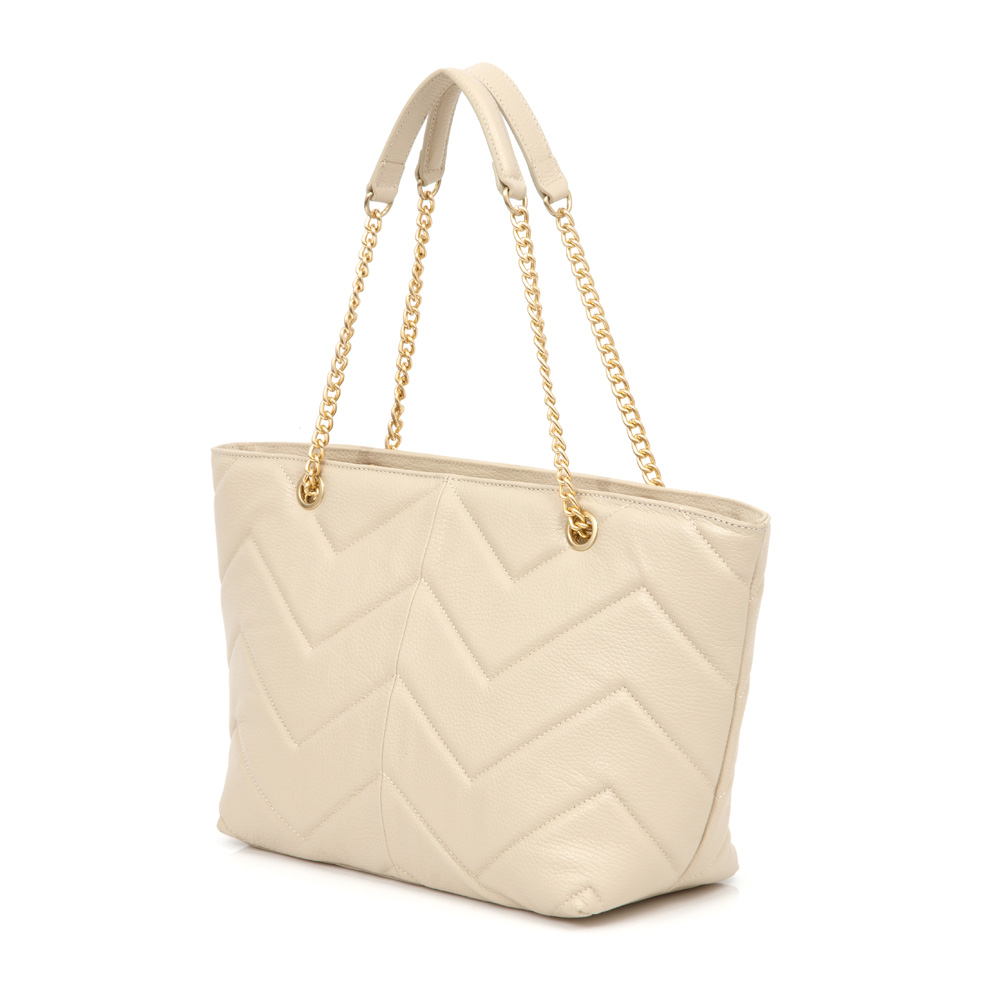 BOLSA SHOPPER COURO MATELASS&Ecirc; BEGE R&Aacute;FIA image number 2