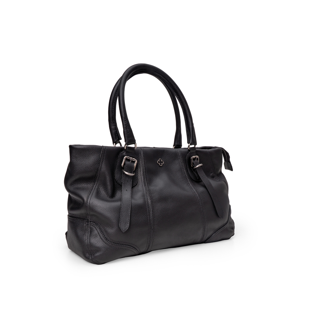 BOLSA GRANDE SHOPPER PRETA DE COURO image number 3
