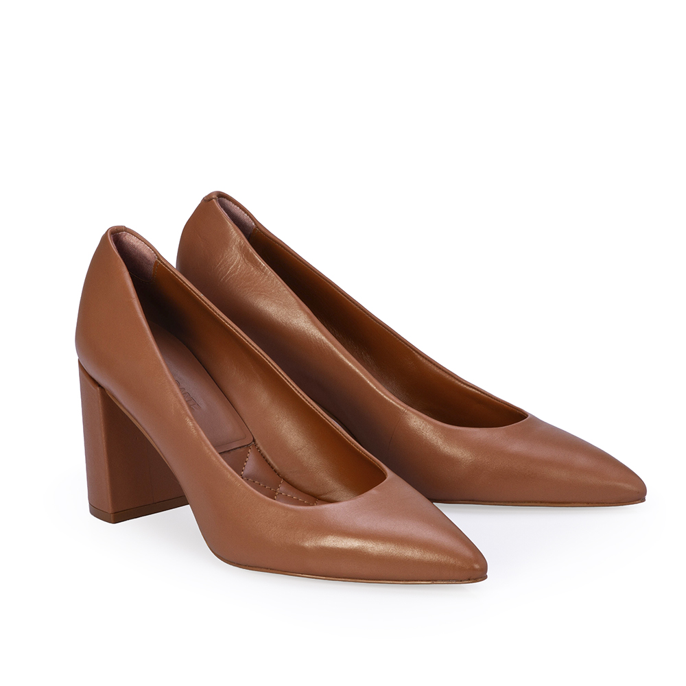 SCARPIN SALTO BLOCO CARAMELO DE COURO image number 1