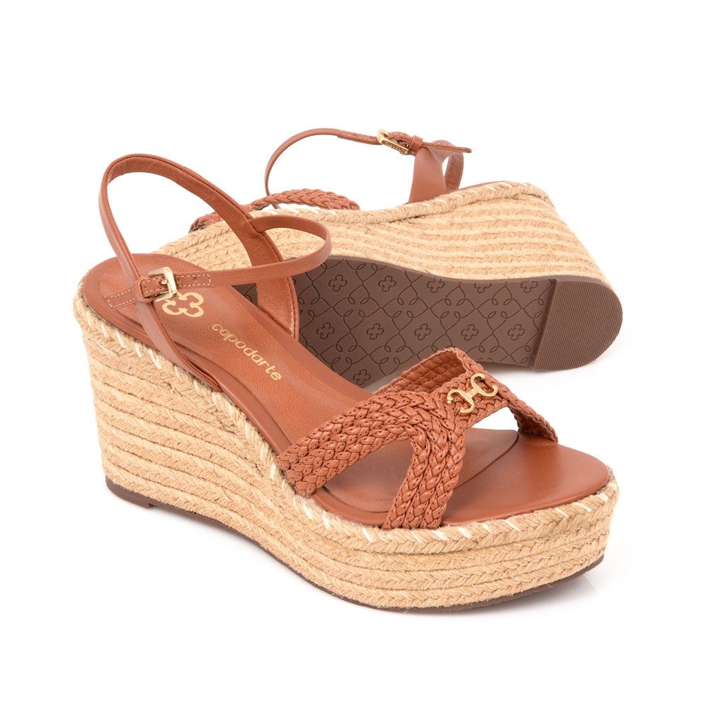 SANDÁLIA SALTO ANABELA CARAMELO CAMEL TRANÇADA image number 3