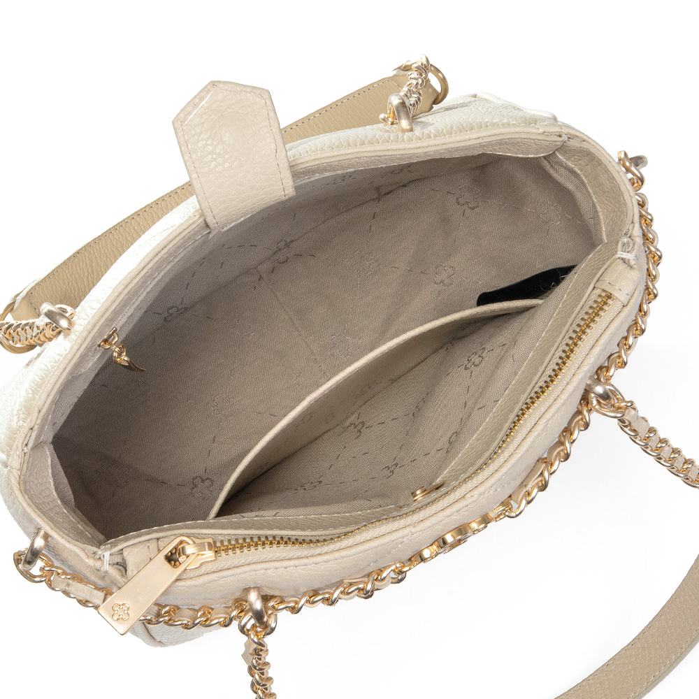 BOLSA M&Eacute;DIA BEGE DE COURO TOTE image number 4