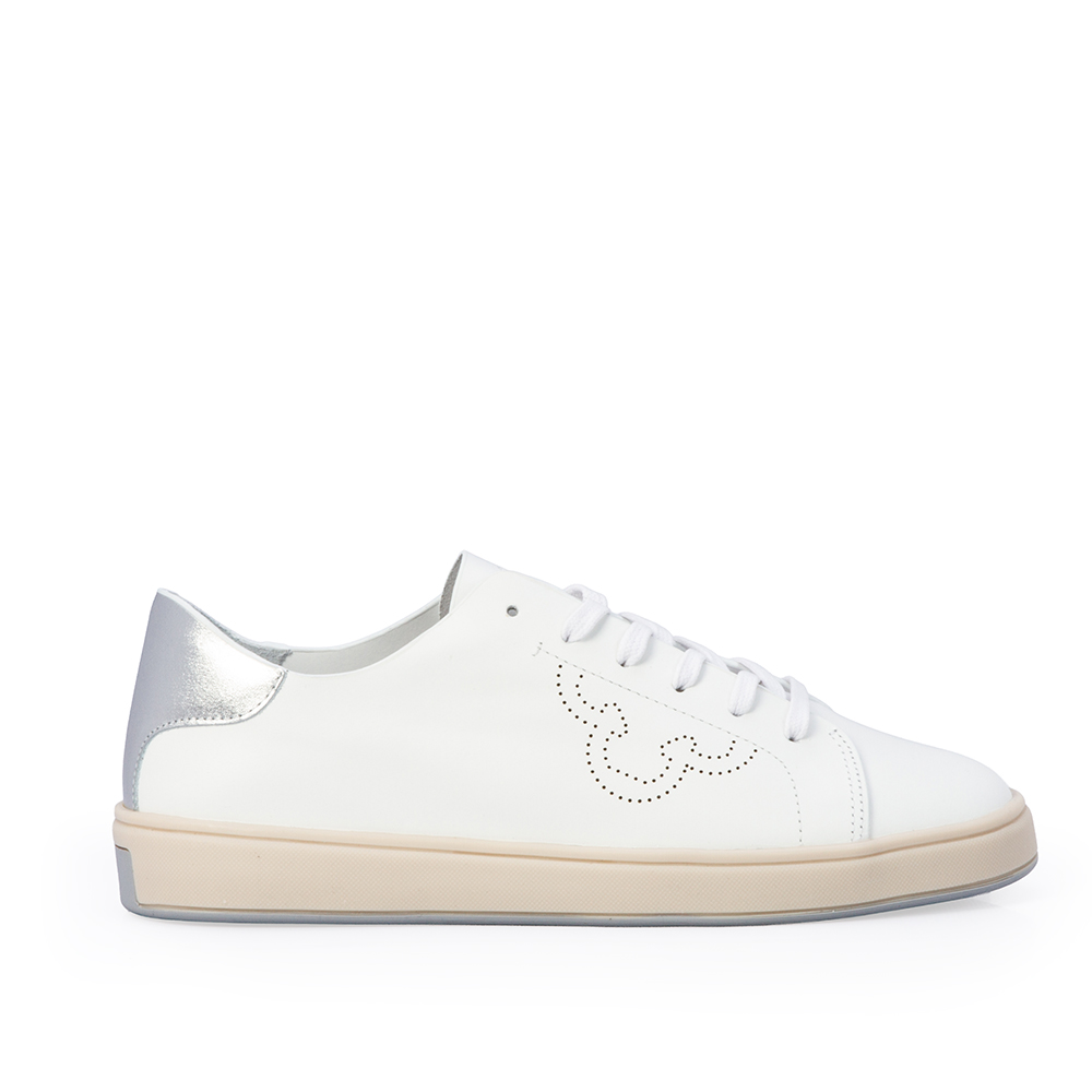 T&Ecirc;NIS CASUAL BRANCO E PRATA DE COURO AMARRA&Ccedil;&Atilde;O FEMININO image number 0