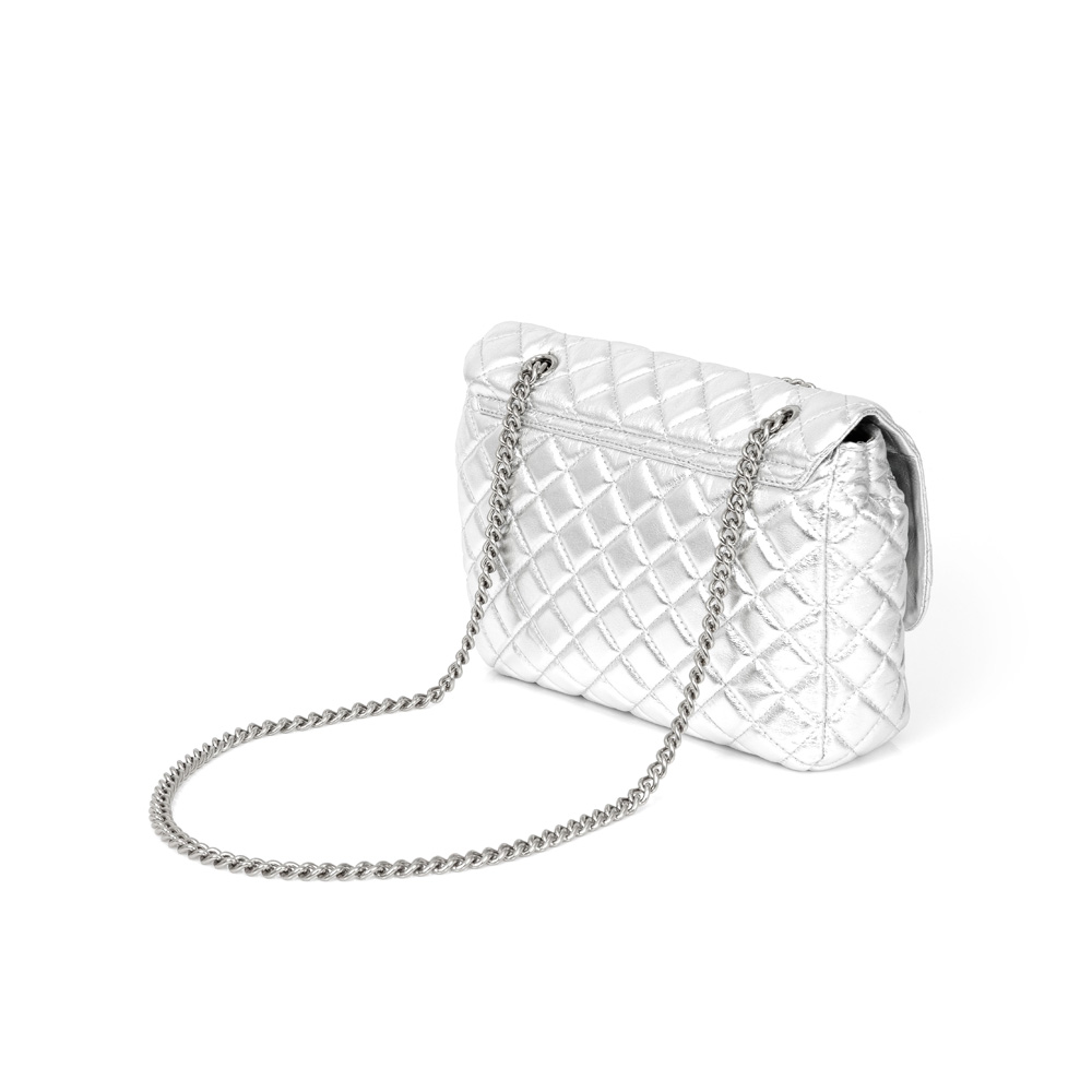 BOLSA OL&Iacute;VIA SHOULDER BAG PRATA DE COURO MATELASS&Ecirc; image number 1