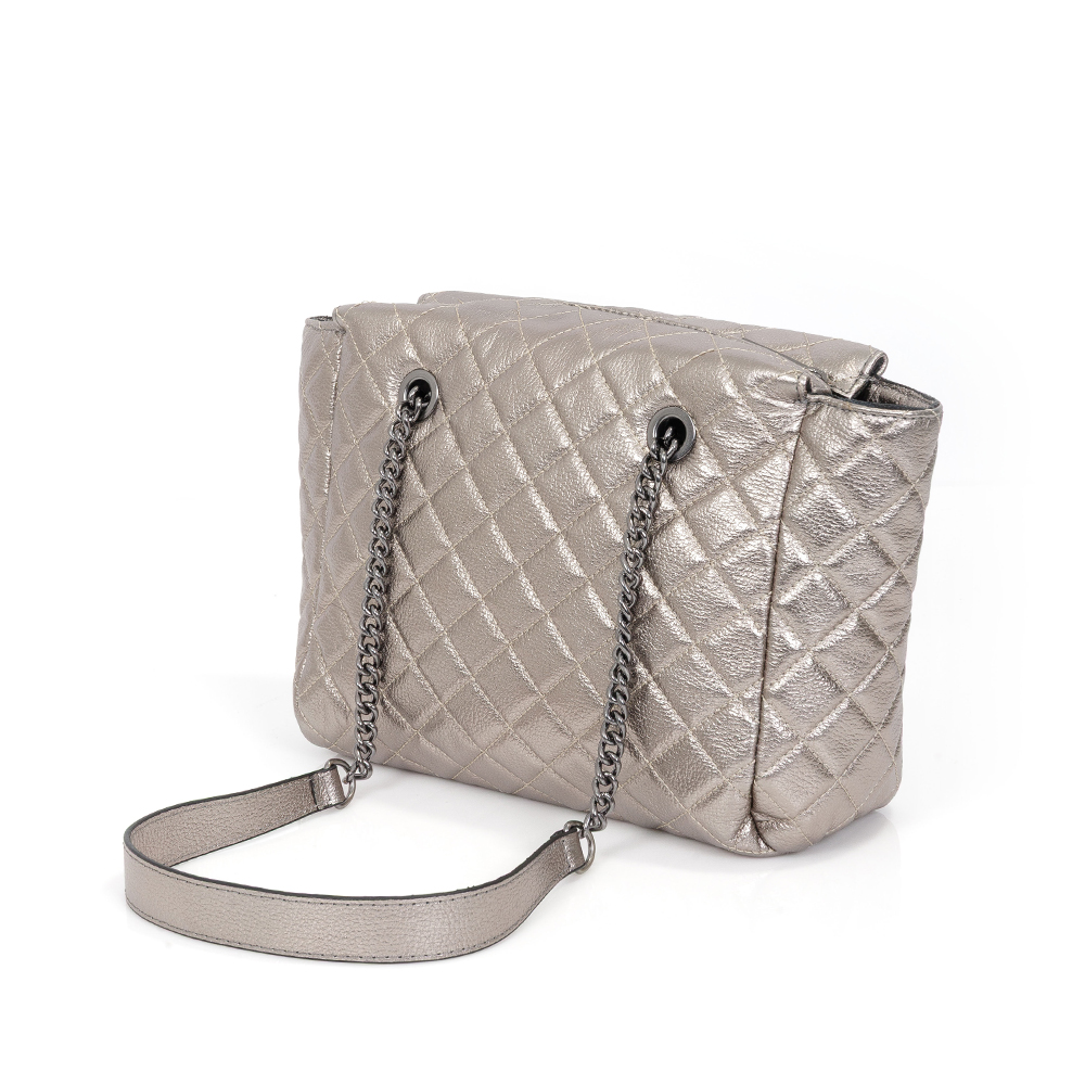 BOLSA MÉDIA COURO CINZA PEWTER MATELASSÊ HOBO image number 2