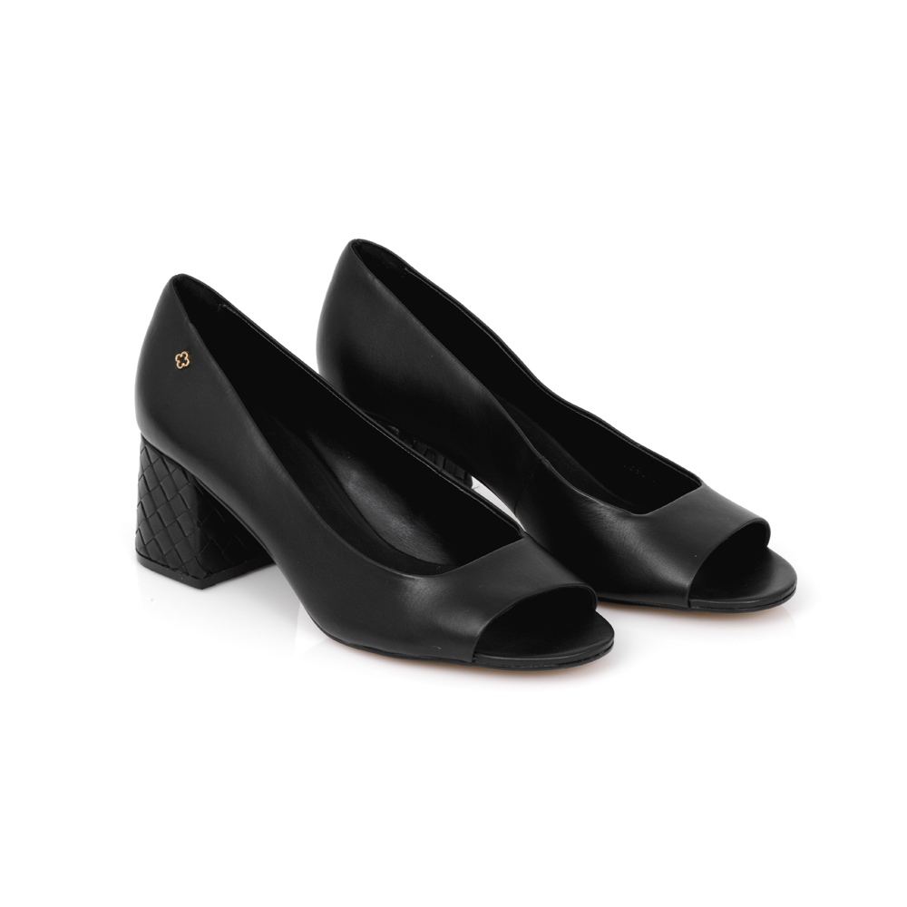 SAPATO PEEP TOE PRETO DE COURO SALTO BAIXO image number 1