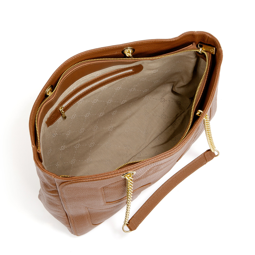 BOLSA SHOPPER CARAMELO DE COURO AL&Ccedil;A CORRENTE image number 4