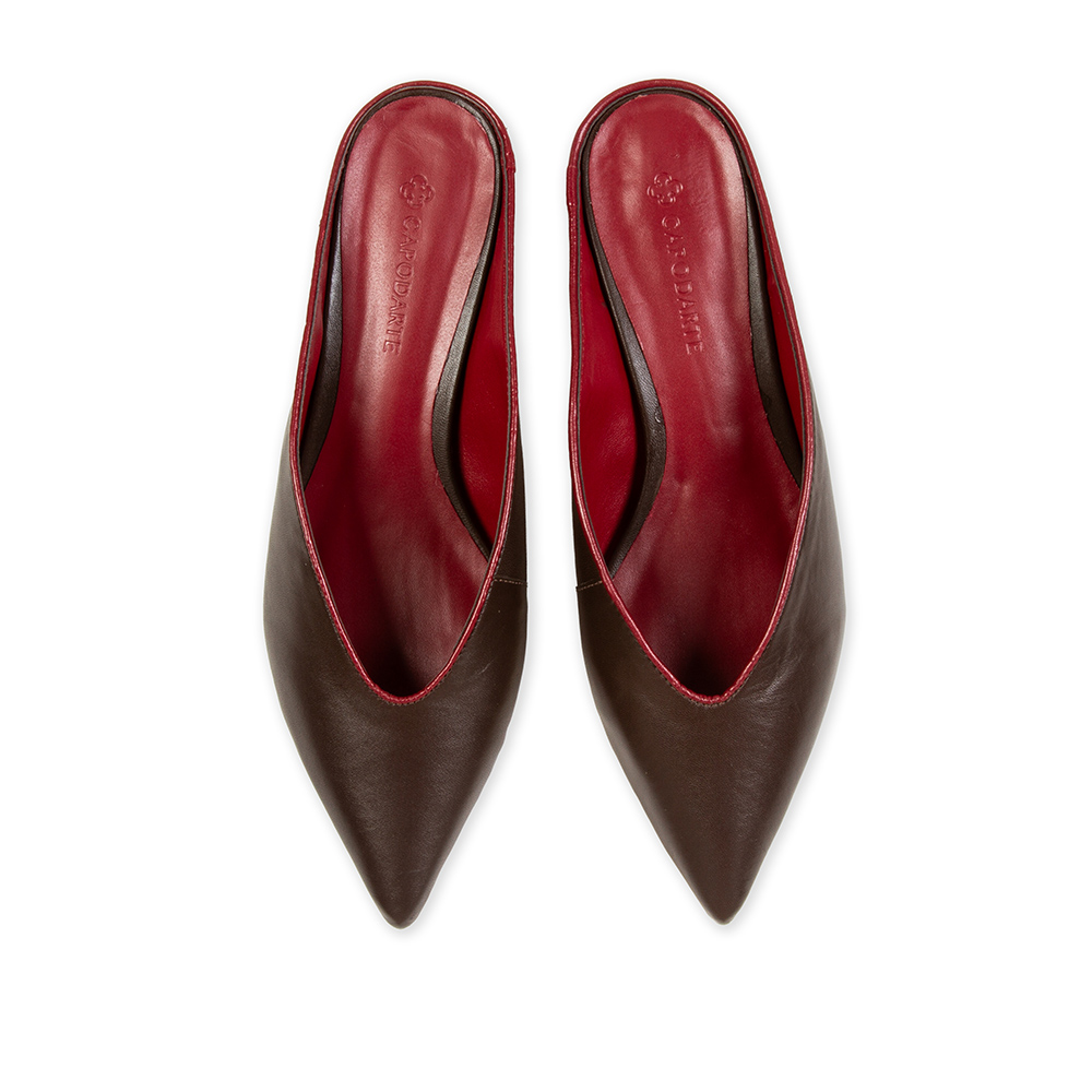 MULE SALTO BAIXO MARROM DE COURO BICOLOR image number 4