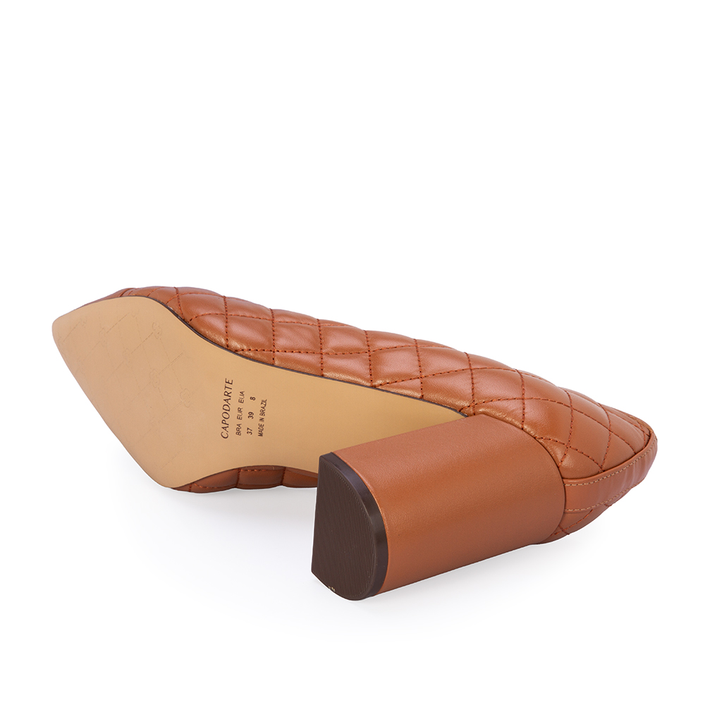 SCARPIN SALTO BLOCO CARAMELO DE COURO MATELASS&Ecirc; image number 3