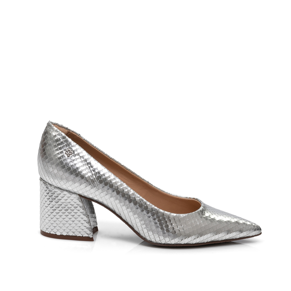 SCARPIN PRATEADO PITONE SALTO BLOCO DE COURO image number 0