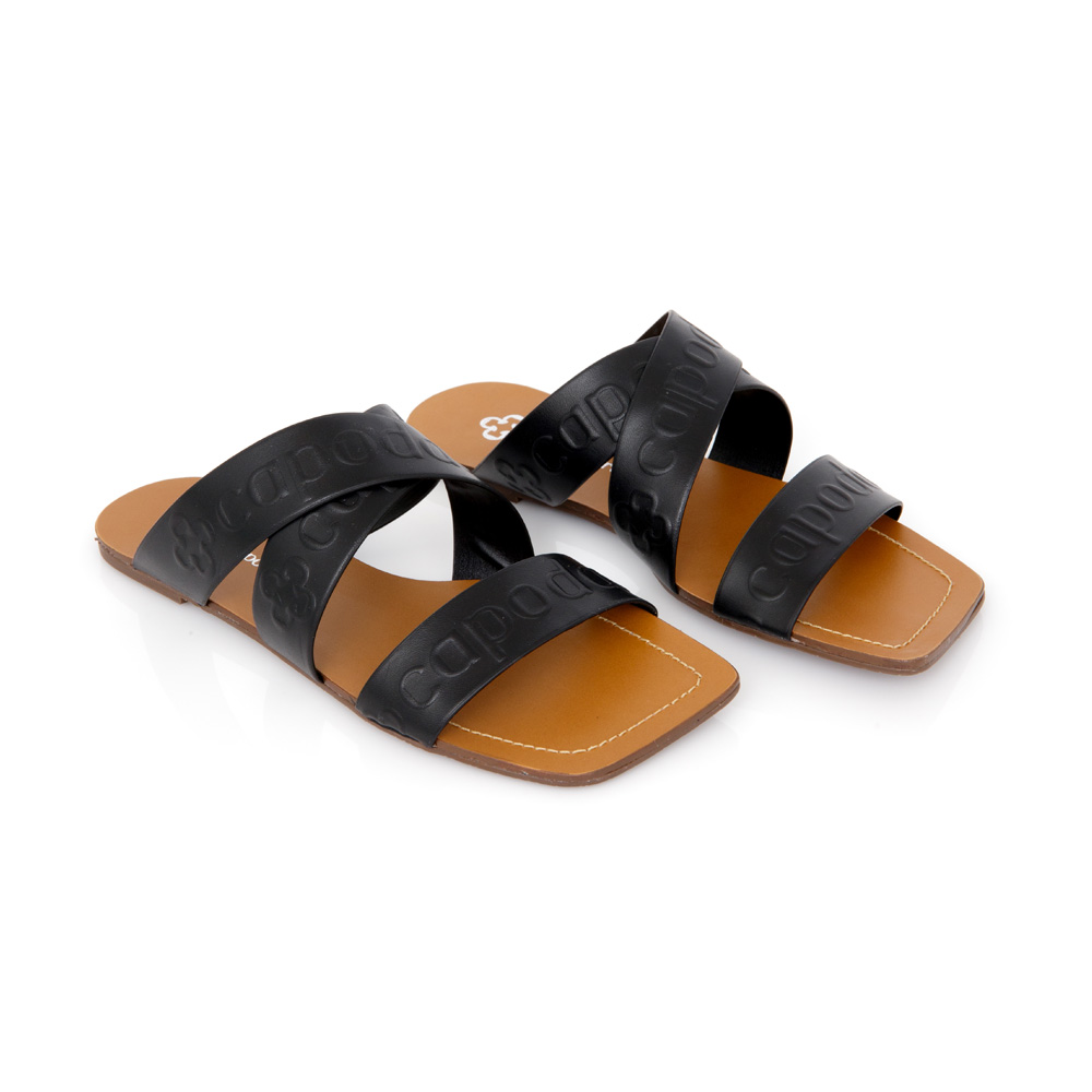 CHINELO RASTEIRA PRETO DE COURO BICO QUADRADO image number 1