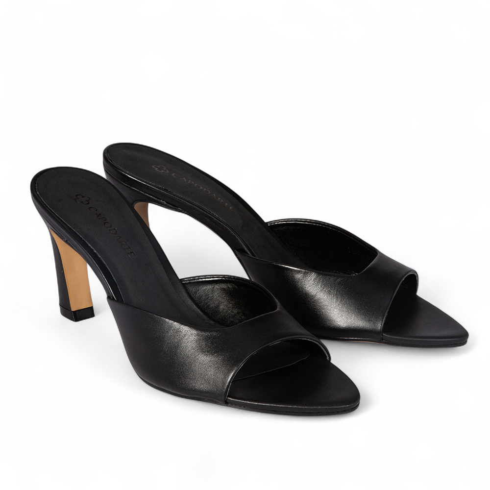 MULE SALTO M&Eacute;DIO PRETA DE COURO image number 1