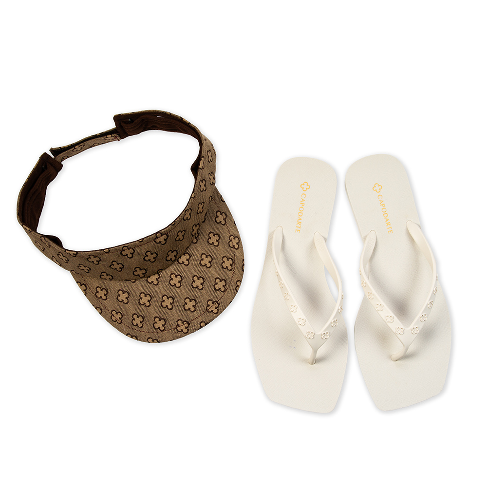 KIT CHINELO DE DEDO BRANCO + VISEIRA MONOGRAMA image number 0