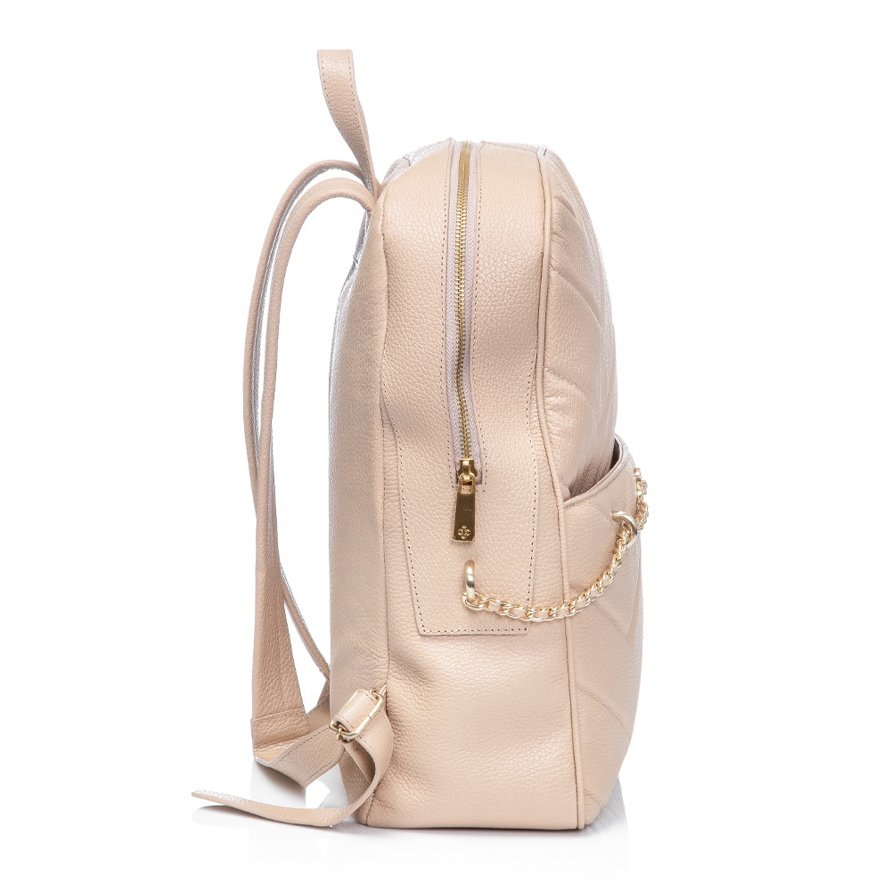 MOCHILA FEMININA DE COURO NUDE DETALHE CORRENTE image number 1